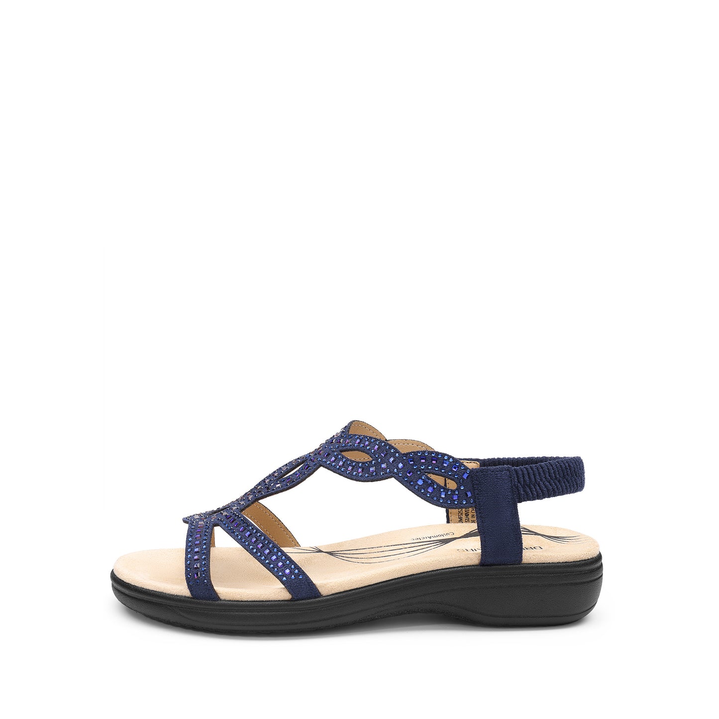 Women's Comfort Dressy Rhinestone Summer Beach Sandals Slip-on Flat Walking Orthopedic Sandals with Elastic Back Strap Soft & Cushioned Day-to-night wear Sandals