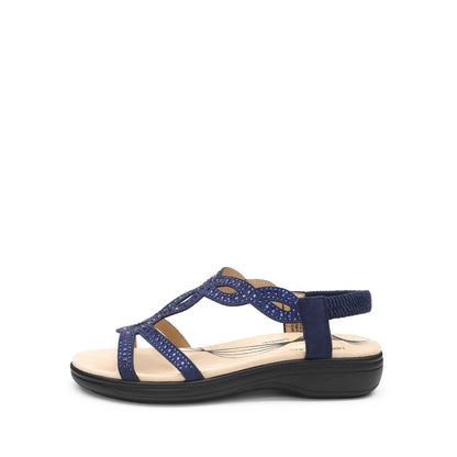 Women's Comfort Dressy Rhinestone Summer Beach Sandals Slip-on Flat Walking Orthopedic Sandals with Elastic Back Strap Soft & Cushioned Day-to-night wear Sandals