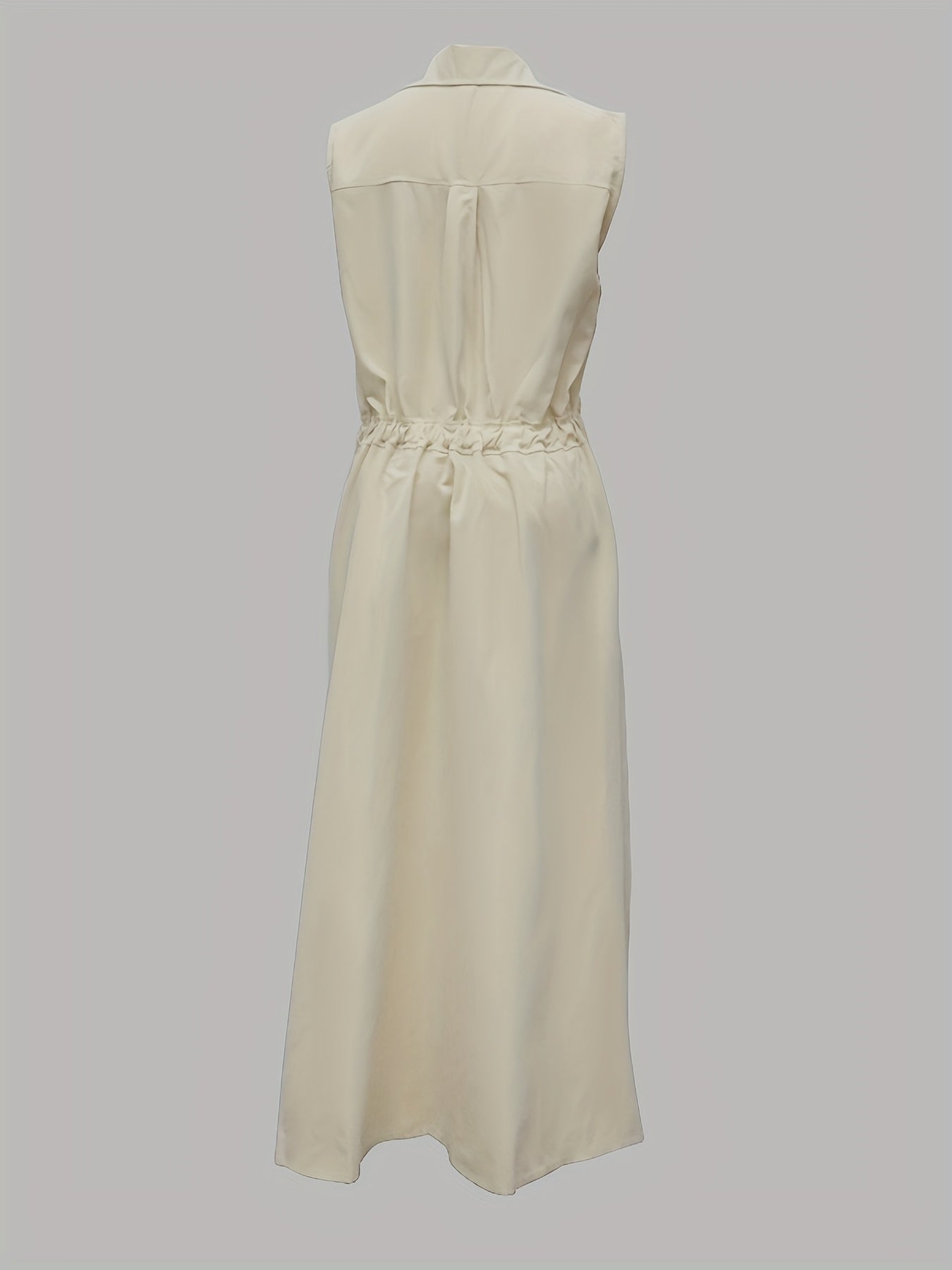 Sleeveless Solid Color Lapel Long Dresses Midi Dresses