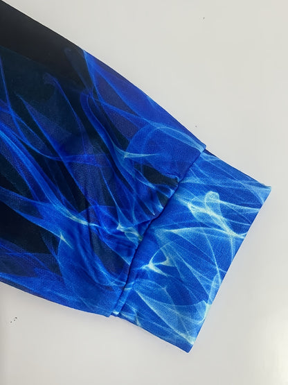 Stylish, Boys' Trendy Blue Flame 3D Printed Hoodie And Sweatpants - a Light, Casual Outfit Ideal for Autumn/Winter, Innerwear, Gift Package, Great for Outdoor Activities.