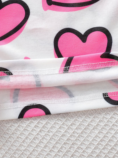 Girls' Clothing | School Season Gifts | Baby Girl Clothing | Baby Girl T-shirt | Baby Girl Spring/summer Casual Cute Flower Heart Print Long-sleeved Round-neck T-shirt (5pcs Set) | School Season | Valentine's Day