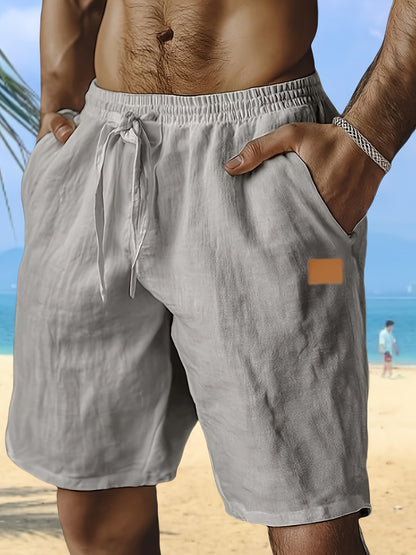 New Shorts, Drawstring Style, Elastic Waist, Solid Color, Breathable, with Pockets, Suitable for Daily Beach And Seaside Wear, Casual Shorts, Men'S Wear
