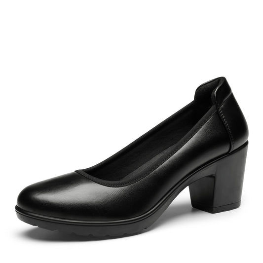 Women's Chunky Closed Toe Low Block Heels Work Pumps Comfortable Round Toe Dress Wedding Shoes Women's Chunky Heel Pumps - Non-Slip TPR Sole Dress Shoes