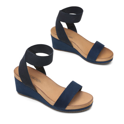 Womens Open Toe Elastic Ankle Strap Platform Wedge Sandal, Comfortable Versatile for everyday wear, meeting friends, running errands, and other occasions with wrap dresses, jeans, skirts, shorts, jumpsuits
