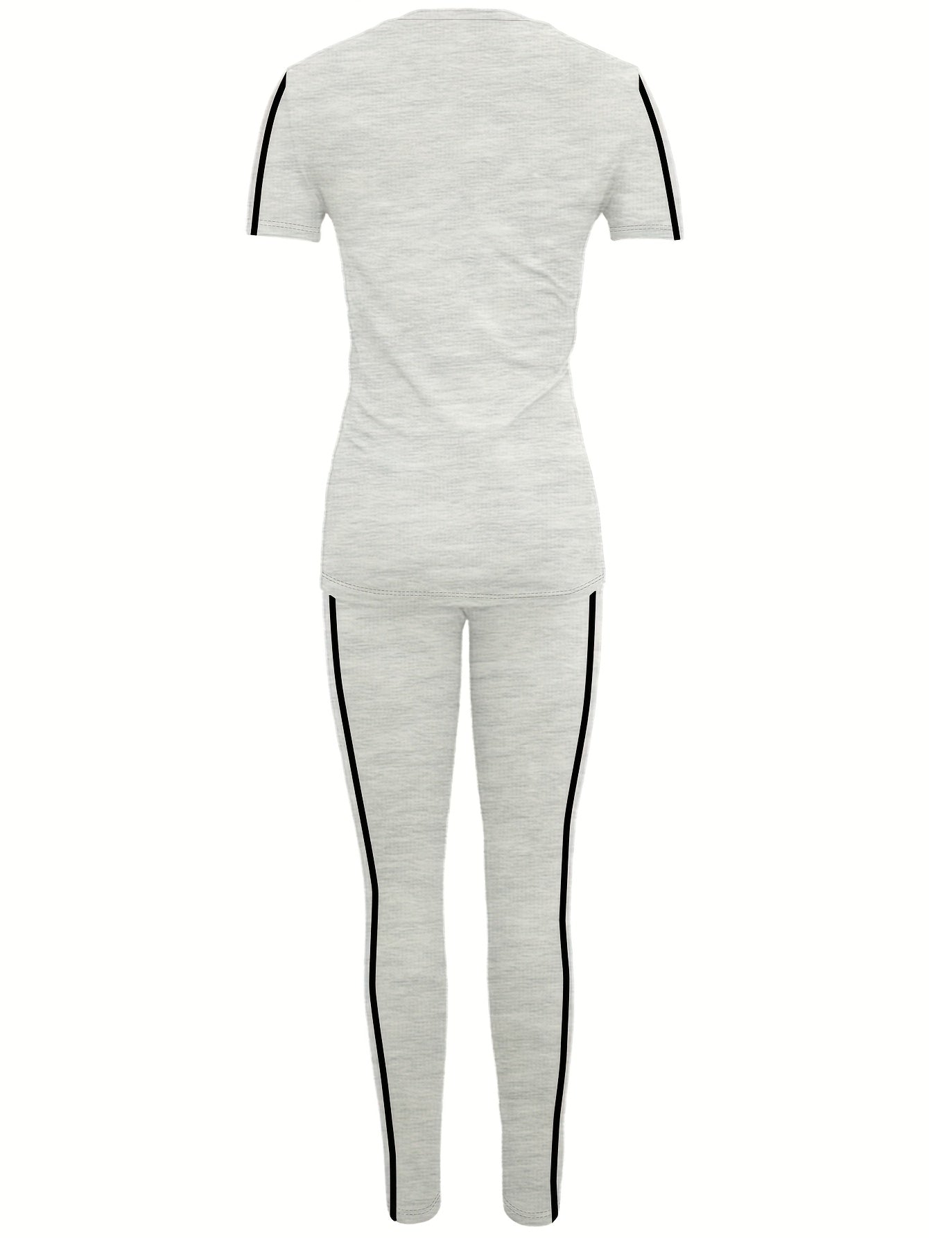 Women's Two-piece Casual swear Striped Edge Short Sleeved Round Neck Pullover, Slim Fit Striped Edge Pants Set, s Suit