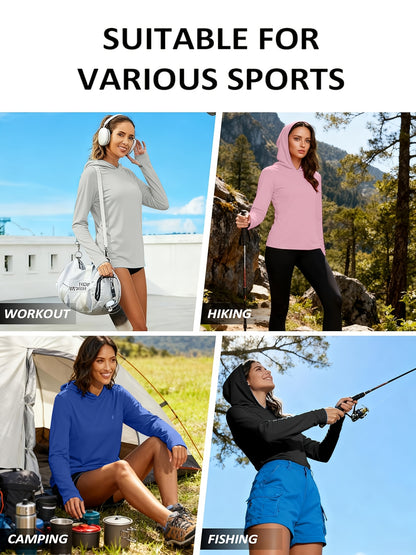 4 Pack Women'S Hoodie | Long Sleeve Fishing Shirts Lightweight Rash Guards, Crew Neck, Solid Color, Slight Stretch Fabric