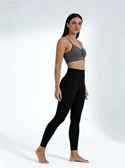 Women'S High-Waisted Solid Color Compression Yoga Pants, High Elasticity, Butt-Lifting Design, Suitable for Sports, Cycling, And Daily Wear