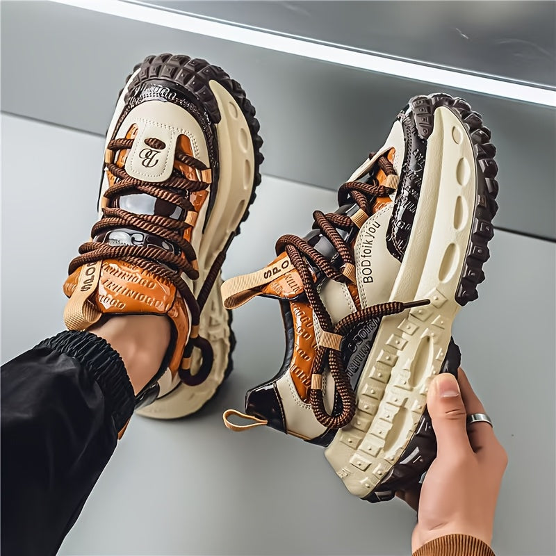 [Chunky Sneakers Dad Shoes] Men's Height Increasing Chunky Sneakers, Non-Slip Tire Sole Dad Shoes, And Fabric Upper Casual Streetwear Footwear