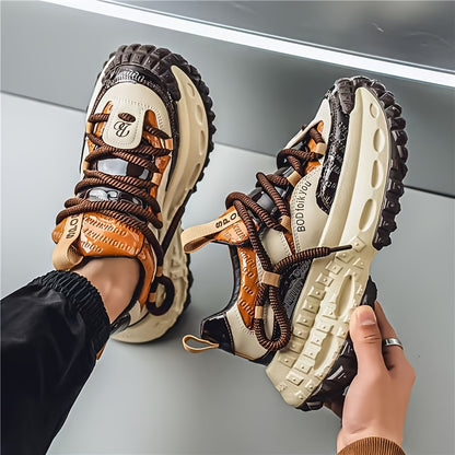 [Chunky Sneakers Dad Shoes] Men's Height Increasing Chunky Sneakers, Non-Slip Tire Sole Dad Shoes, And Fabric Upper Casual Streetwear Footwear
