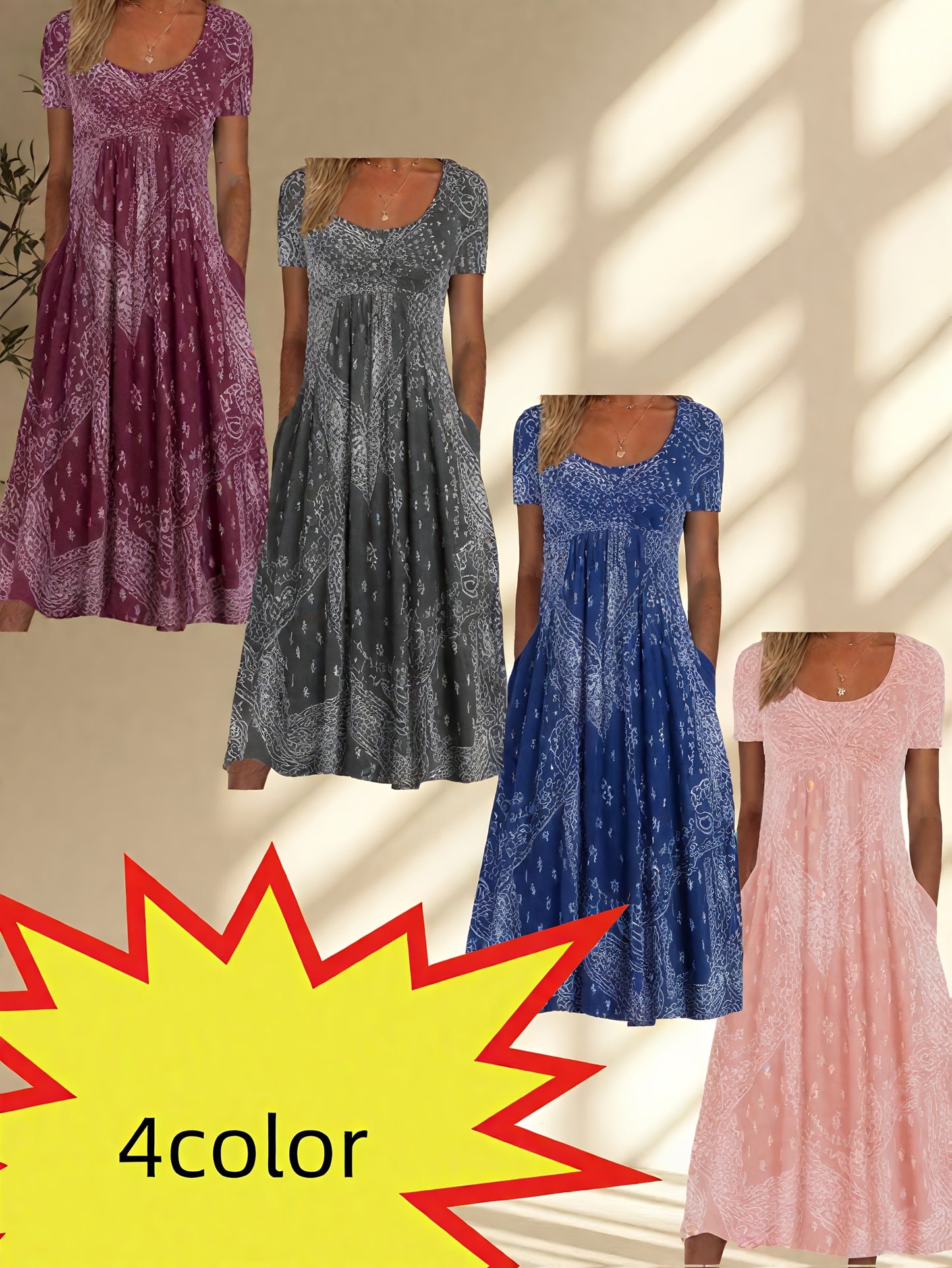 Women's Pale Pinkish Gray Floral Printed Maxi Dress - product view 4