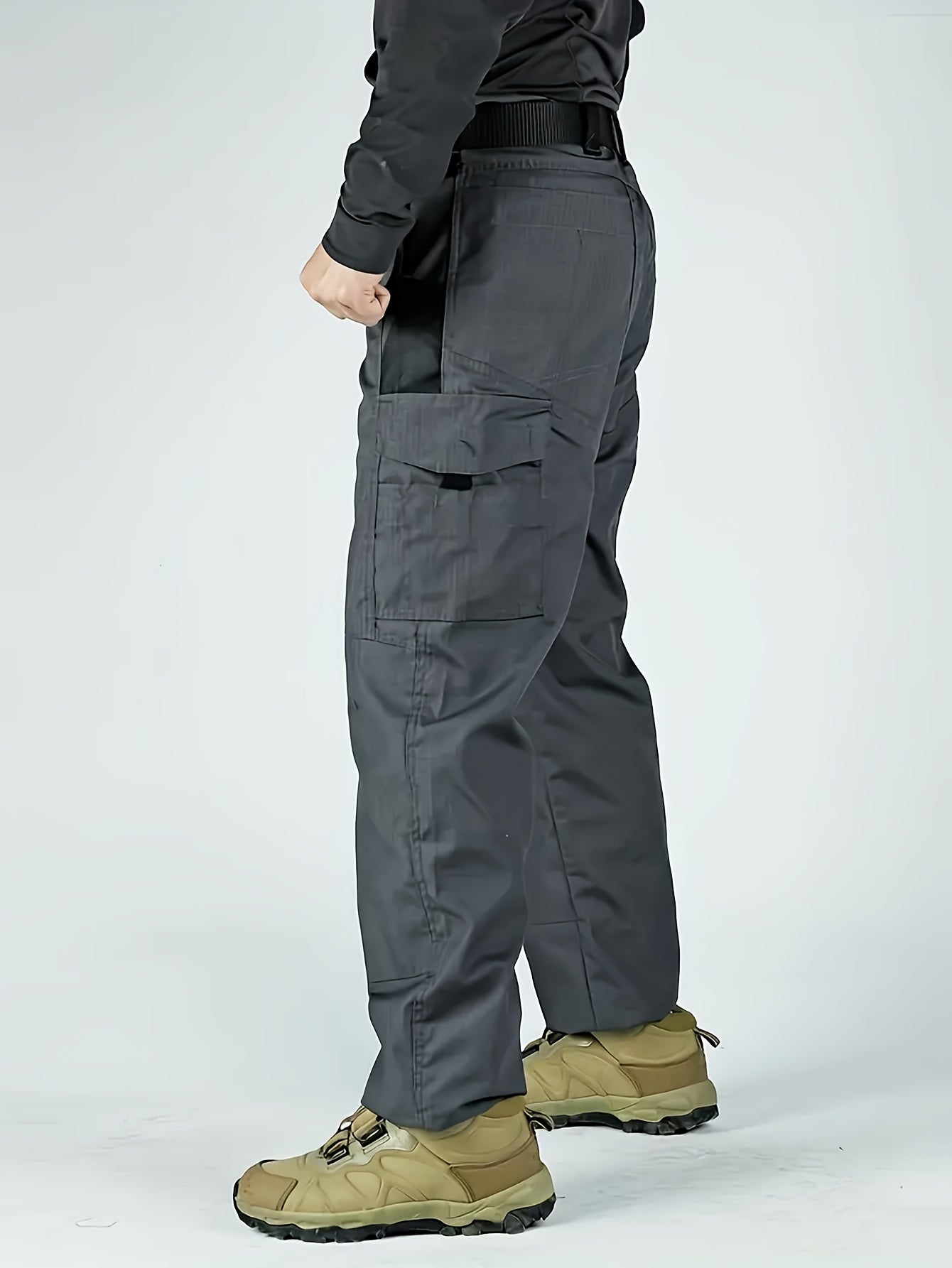 2pcs Men'S Tactical Pants - Heavy-Duty, Adjustable Belt & Multi-Pocket Design, Durable Outdoor Pants For Hiking, Hunting, Climbing, Casual Wear