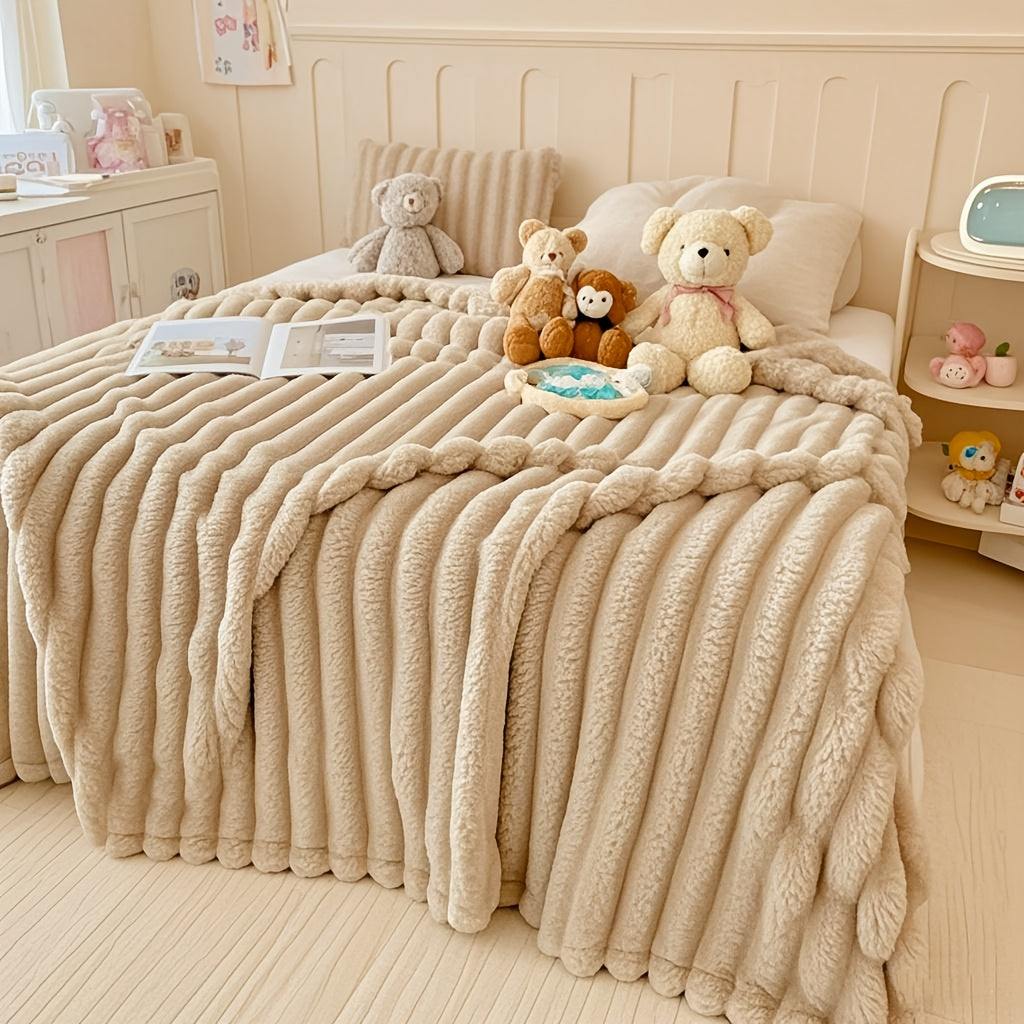 Luxury Cream Faux Rabbit Fur Sleep Blanket -Super Soft, Warm And Cozy, Extra Soft Blanket for Sofa, Bed- Ideal Seasonal Gift, Kids' Bed Blanket, Luxury Feeling Extra Soft Blanket