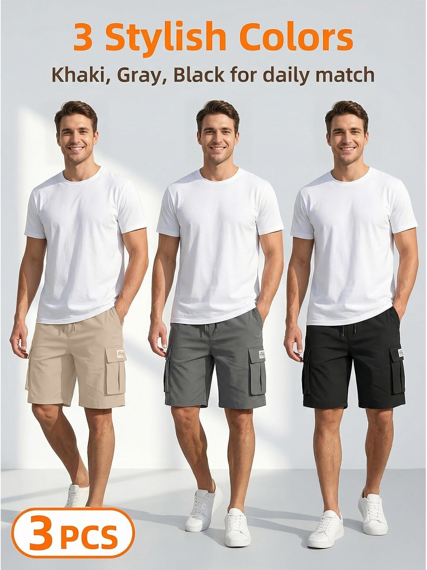 Men's Black+green+gray Polyester Cargo Shorts - product view 14