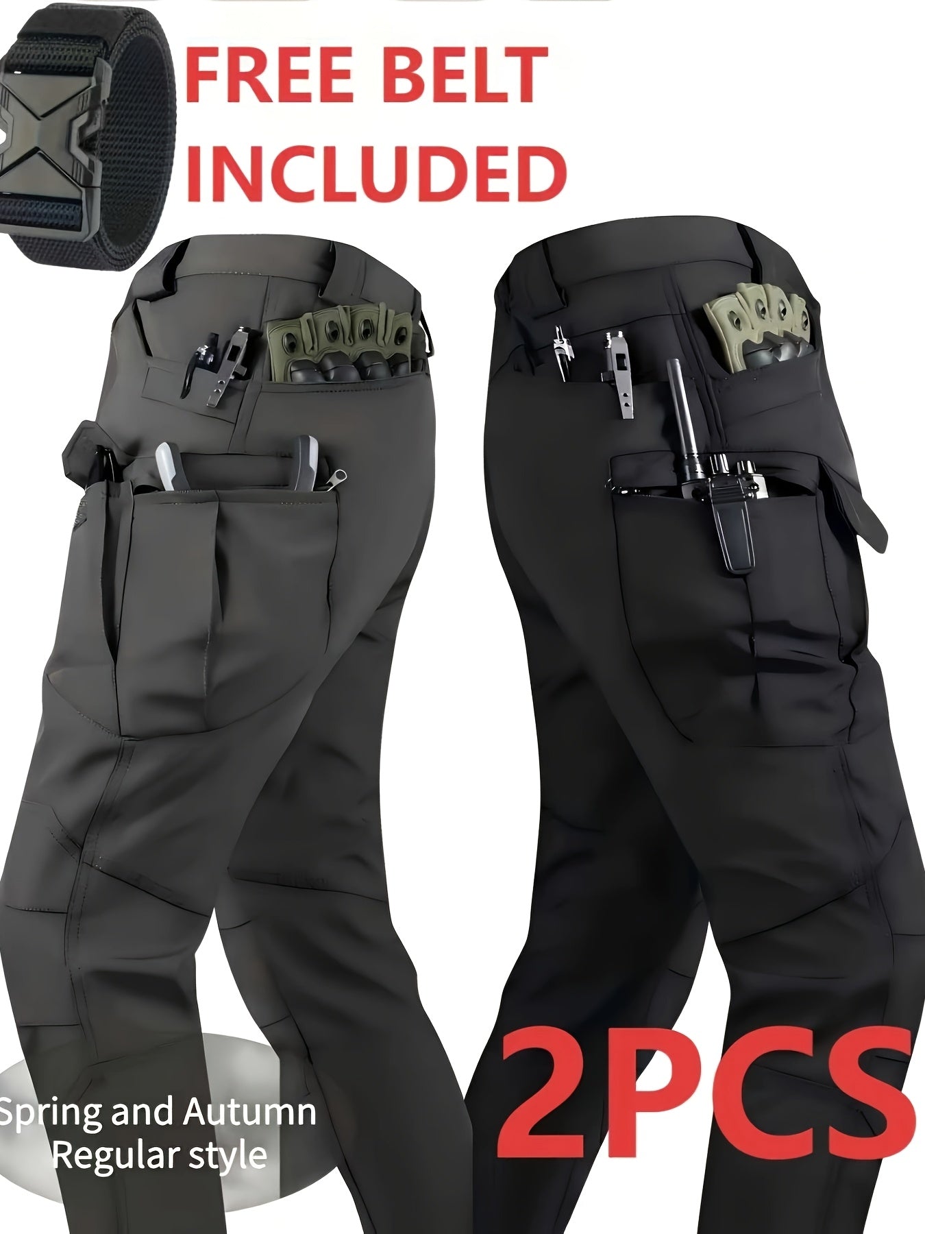 2-Pack Men'S Outdoor Tactical Cargo Pants, Multifunctional Pockets, Lightweight And Durable Work Pants, (Belt Included) Suitable For Camping, Hiking And Fishing, Suitable For Spring, Summer And Autumn Seasons