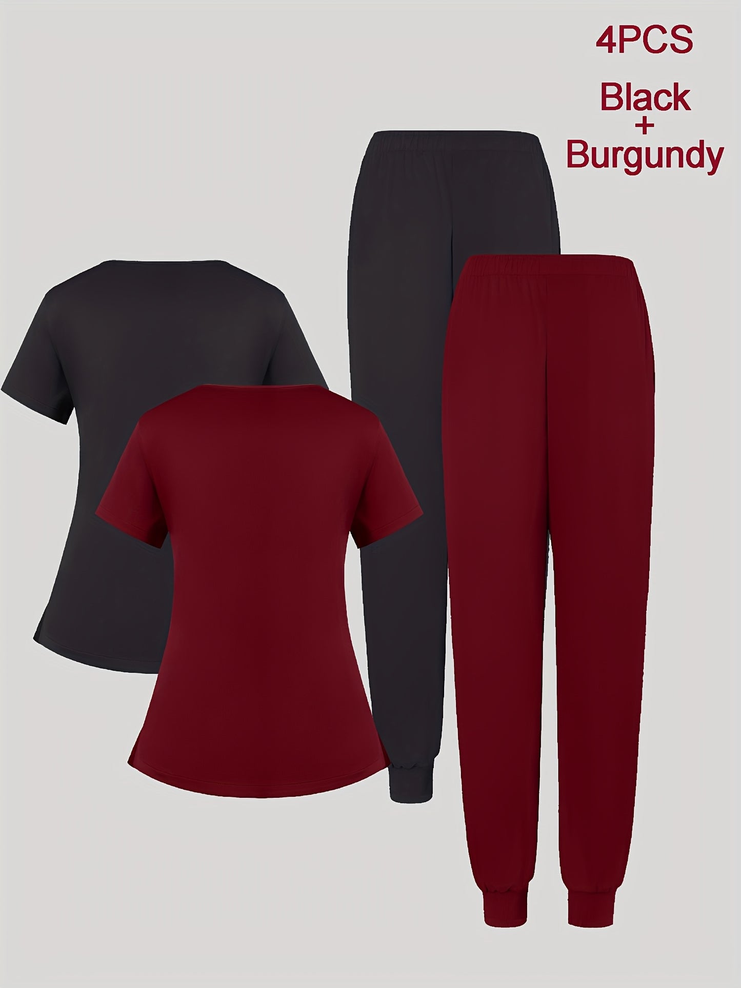 4pcs Set for Women's V-neck Matte Breathable Sports Uniform Pocket Hand Washing Work Clothes Brush Hand Clothes Tying Feet Pants Set