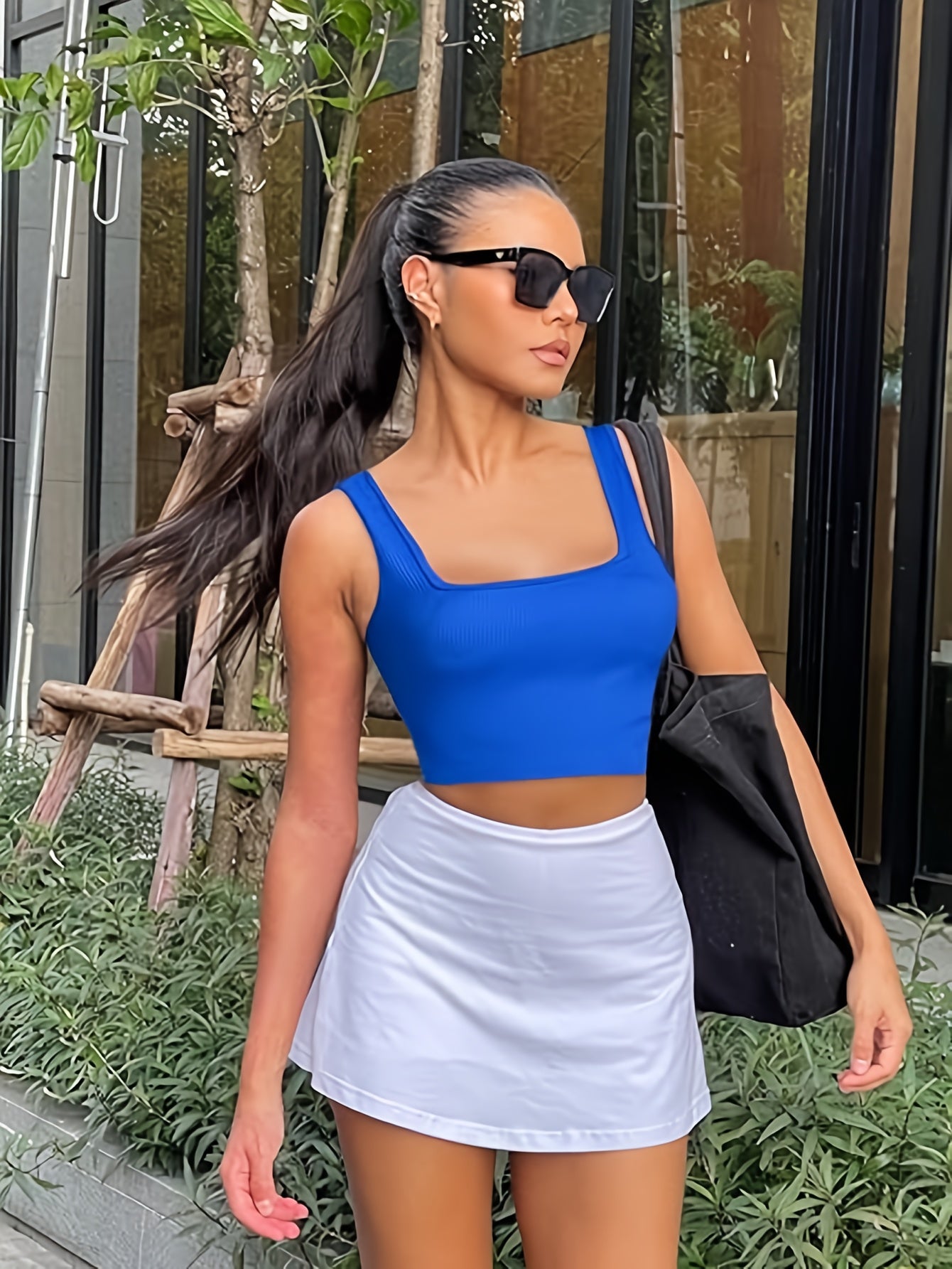 Set of Three Women'S Crop Tank Tops, Featuring a Seamless Ribbed Design, Sleeveless Square Neck, Perfect for Summer Workouts, And