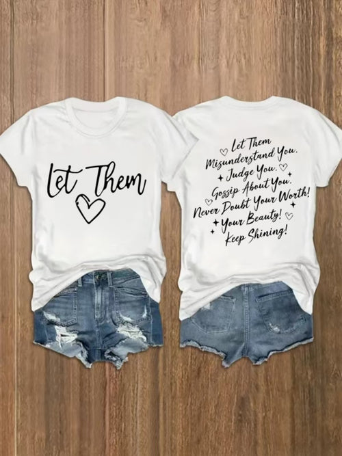 Women'S Printed T-Shirt - Let Them Speak | White Top, Loose Casual Daily Party Shirt, Spring Summer Wear, Machine Washable, Short Sleeve, Fashionable Design, Soft Texture, Feminine Style