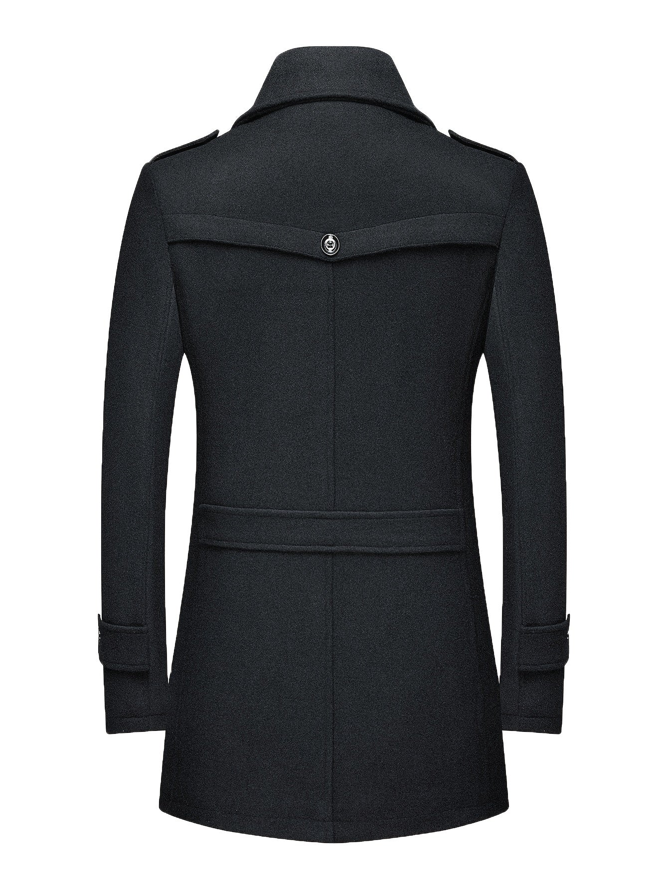 Men'S Wool Blend Coat with Detachable Soft Scarf Notched Collar Single Breasted Overcoat