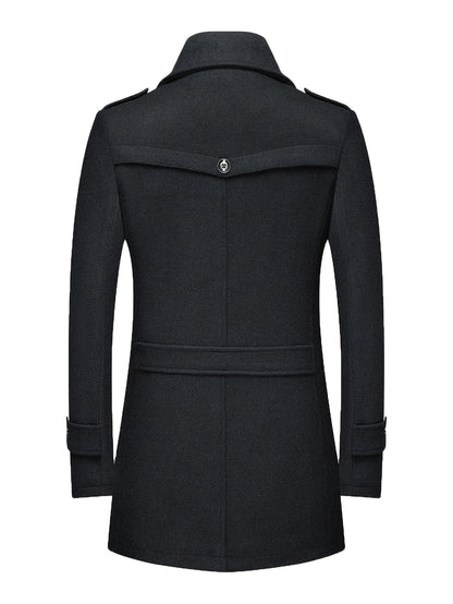 Men'S Wool Blend Coat with Detachable Soft Scarf Notched Collar Single Breasted Overcoat