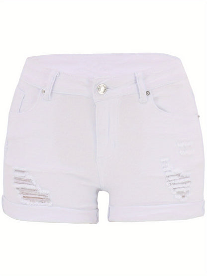 2025 Distressed Low Rise Denim Shorts: European Style Turn-Up Hem, Y2K Trendy, Spring Break Ready!
