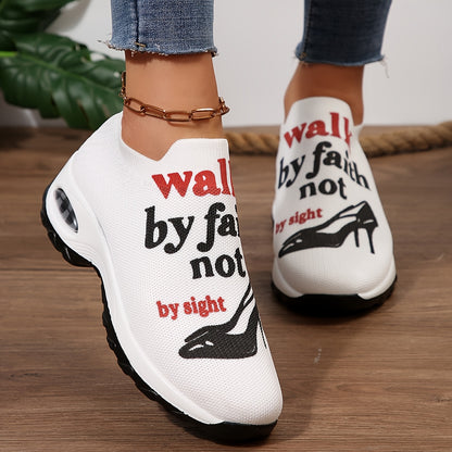 Women's Knitted Printed Air-Cushioned Casual Sports Shoes, Women Shoes, Sneakers