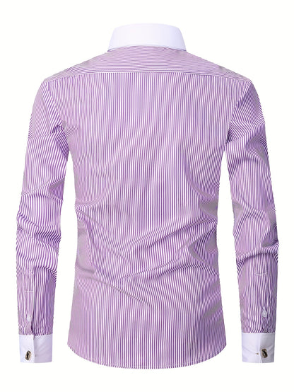 Men'S Striped Dress Shirt Long Sleeve - Premium Formal Shirt for Business, Weddings & Events, Lapel Collar, Single-Breasted, Wrinkle Resistant, Comfort Fit, Classic Office And Party Attire