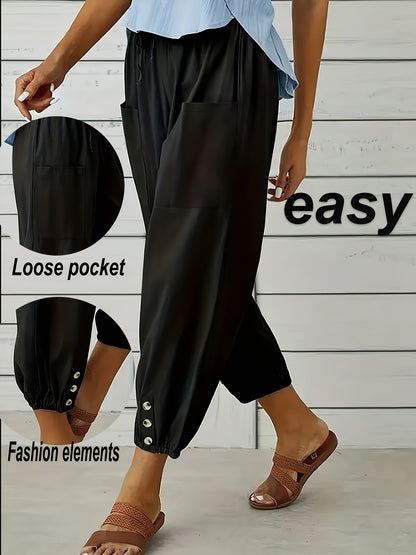 1pc Loose Fitting High Waisted Buttoned Loose Pants with Wide Legs for Both Men And Women, with Pockets for Easy Outings. Casual Pants with Elastic Waistband