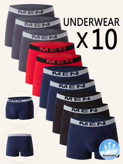 10 Random PCS Men's Cool Boxer Briefs, Men's Letter[MAN] Waistband Design, Breathable Comfortable Boxer Shorts, Elastic Sports Shorts, Men's Casual Underwear Daily Bottoms, Lightweight Comfortable Underpants, A Best Gift for Him