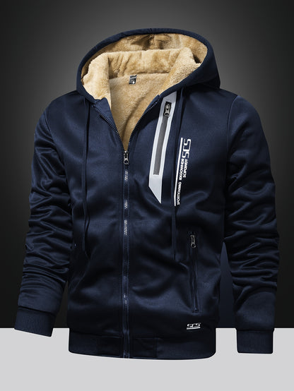 Men's Winter -Lined Thick Warm Hoodie Jacket, Athletic Zip-Up Sweatshirt with Pockets