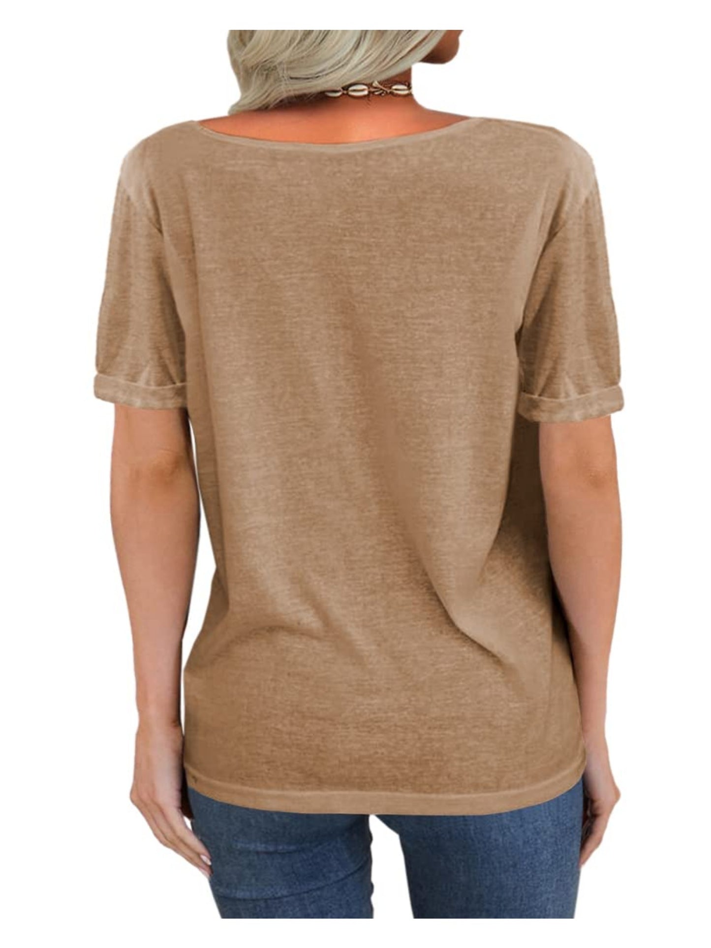 Casual Loose Basic T-Shirt for Women with a Deep V-Neck And Short Sleeves