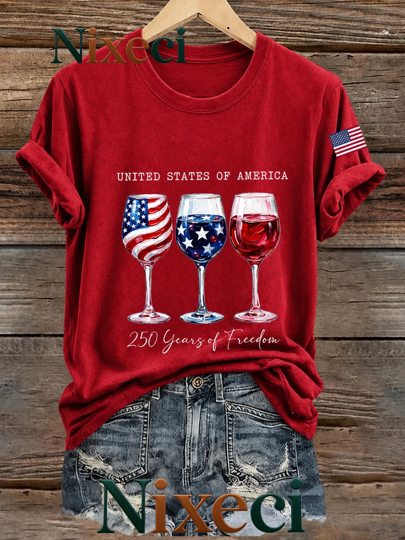 Nixeci Men's Vintage Cotton Graphic T-Shirt, 1pc Shipping, Casual Crew Neck Short Sleeve Tee, Father's Day Gift, Independence Day Patriotic Style, Football Game Party Outfit