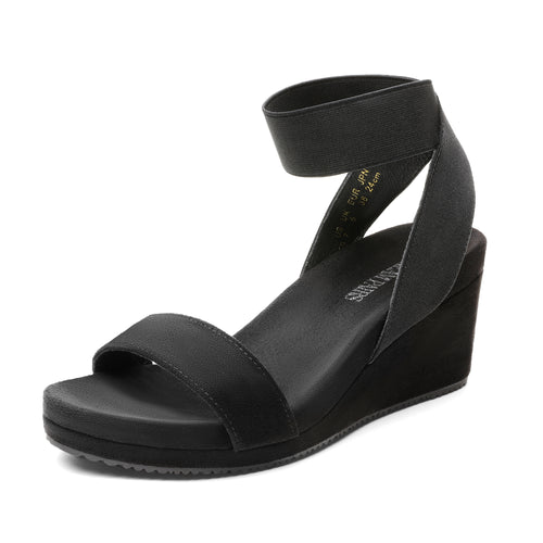 Womens Open Toe Elastic Ankle Strap Platform Wedge Sandal, Comfortable Versatile for everyday wear, meeting friends, running errands, and other occasions with wrap dresses, jeans, skirts, shorts, jumpsuits