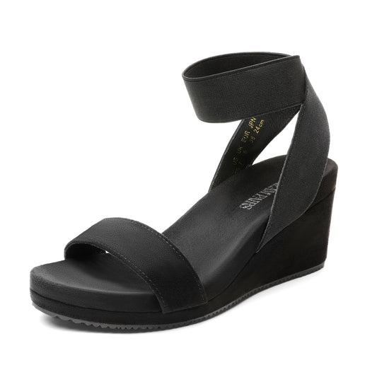 Womens Open Toe Elastic Ankle Strap Platform Wedge Sandal, Comfortable Versatile for everyday wear, meeting friends, running errands, and other occasions with wrap dresses, jeans, skirts, shorts, jumpsuits
