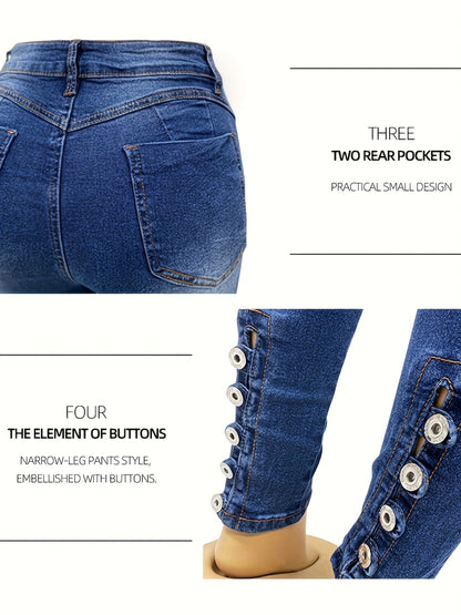 [High Waist Stretch Jeans] 2025 Spring New High Waist Stretch Jeans Women's Tight Hip Lifting Buttoned Fashion Skinny Pants Fabric Womenswear