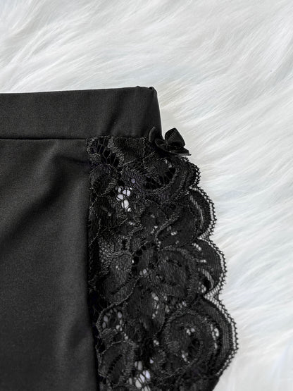Spring/Summer New Gift Set: Solid Color Lace Trim Halter Neck Tie-Back Button-Up Open-Back Lace Trim Soft Skin-Friendly Sexy Home Sleepwear Set