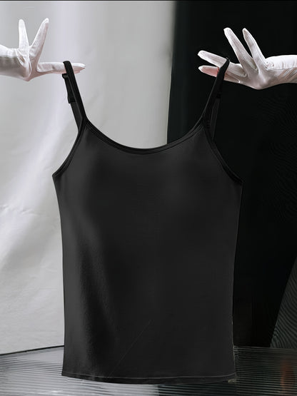 3pcs Pack Women'S Camisole Tank Tops with Built-In Bra, Seamless Design, Adjustable Straps, Layering Basics, Suitable for Spring, Autumn & Summer Outerwear Solid Colors, Layering And Outerwear