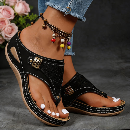 Women's Wedge Sandals, Casual And Comfortable Flip-flops, Non-slip Thick-soled Slippers, Breathable Hollow-out Summer Beach Shoes