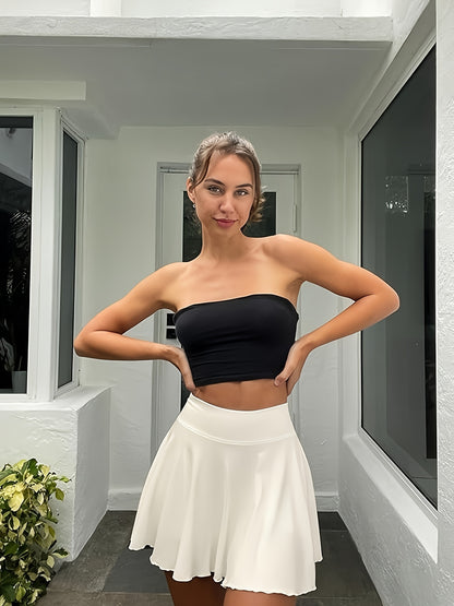 Women 2pcs Skirts 2in 1 Flowy Cheeky Short Skirts Stretchy Flared Casual  Skirts Womenswear Bottom