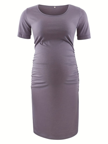 Women's Maternity Bodycon Ruched Side Dress Casual Short Sleeve Dress for Daily Wearing Or Baby Shower