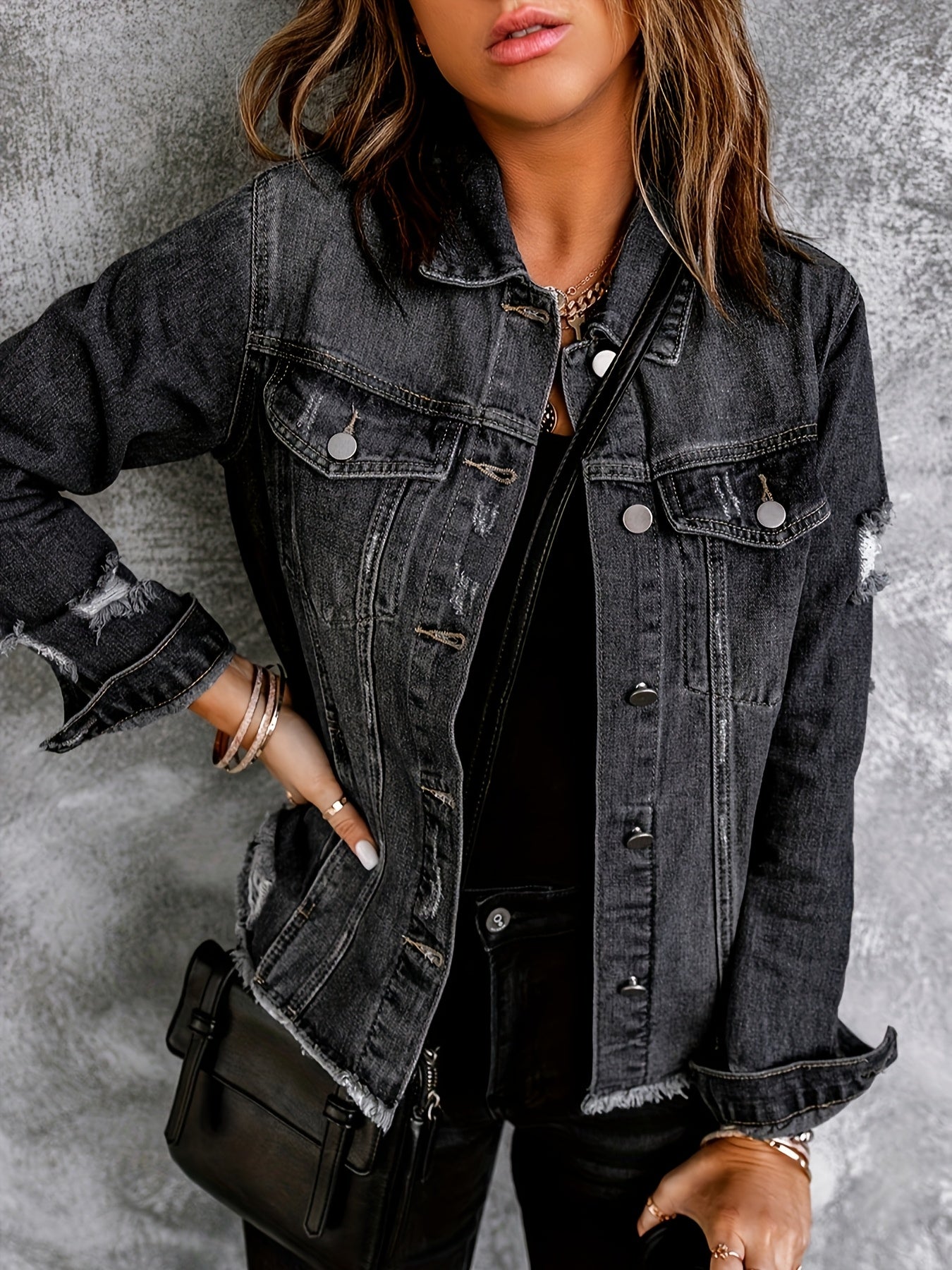 Women's Medium Blue Denim Oversized Denim Jacket - product view 40