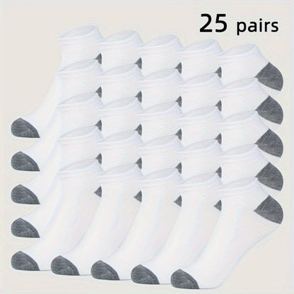 Men's Colorblock Ankle Socks - 25-Pair Pack