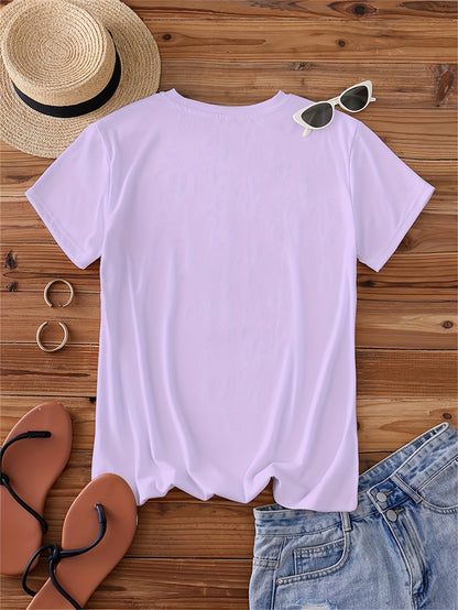 Casual Artistic Printed T-Shirt, Very Suitable for Home Use, Going Out, Or As a Gift|Ideal for Birthday Gifts, Valentine'S Day, Etc. Women'S V-Neck Short Sleeve Top with Flowers And "Be Kind" Text Combination, Conveying Positive Energy