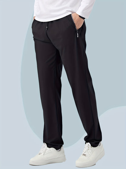 Cool And Casual Summer Pants, Breathable And Lightweight Men'S Flat-Bottom Long Pants, Fashionable Elastic Waist with Drawstring, Suitable for Outdoor And Home Use