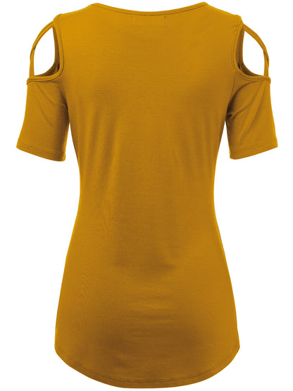 Women's Casual Open Strap Shoulder Short Sleeve Top