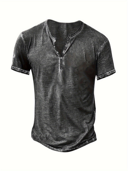 1Men'S Distressed Henley Shirt- Slim Fit Short Sleeve Button-Up T-Shirt with V-Neck& Placket Detailing, Machine Washable Casual Shirt in Olive Green, Black, Blue, Burgundy, Sporty Apparel| Athletic Style| Comfortable Tee