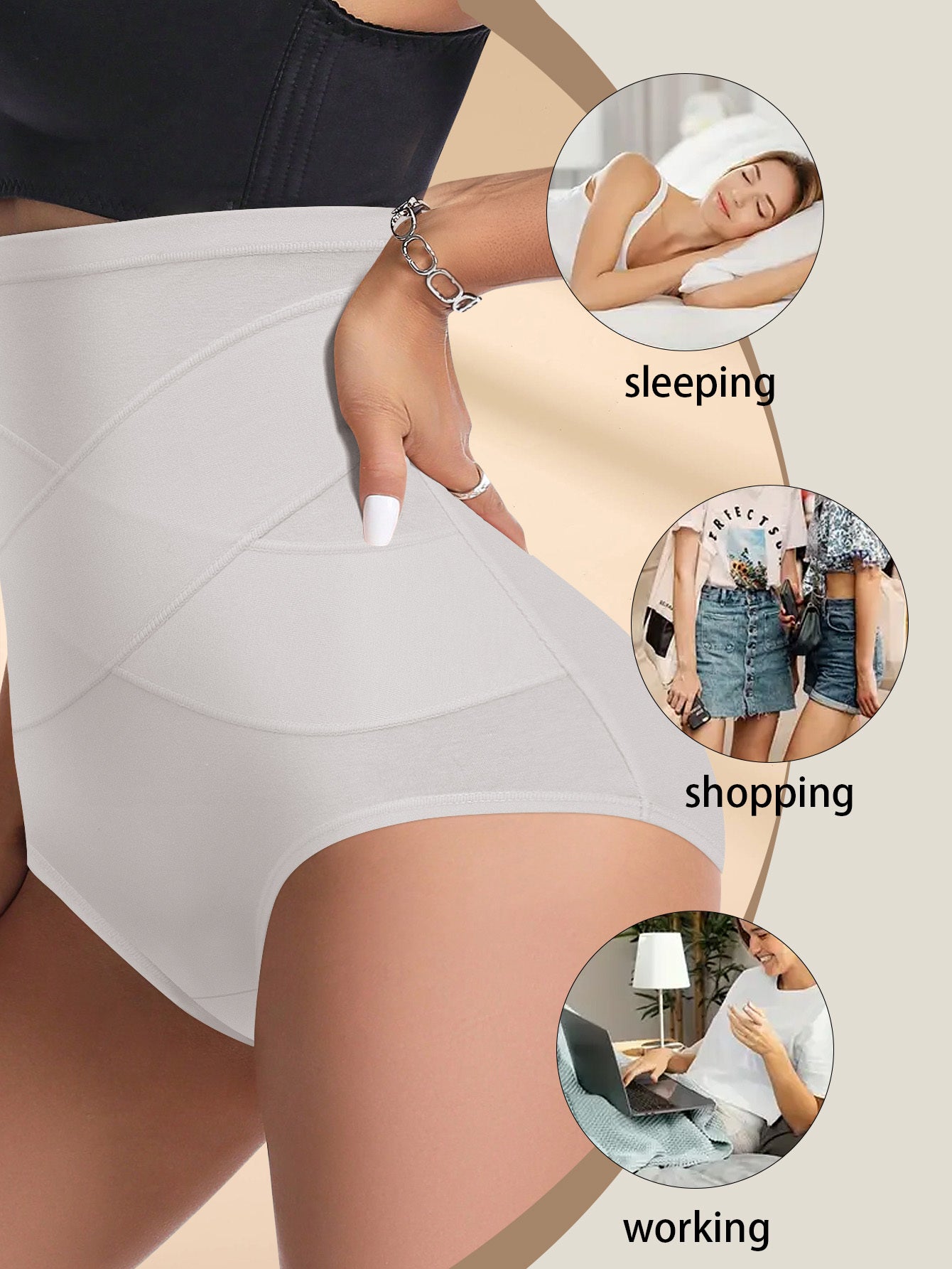 Set of 4 Women'S Underwear in Plus Size, Featuring High-Waisted Control Panties. These Solid Color Briefs Are Seamless And Designed to Shape The Body While Enhancing The Buttocks, Providing Full Coverage