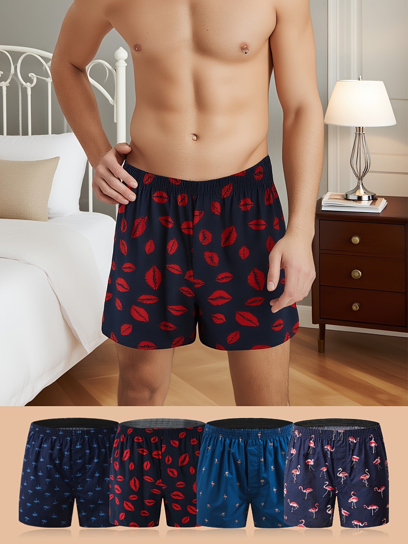 4 Packs Men's 100% Cotton Boxer Loose Fit Briefs Daily Wear & Sleeping underwear boxer shorts
