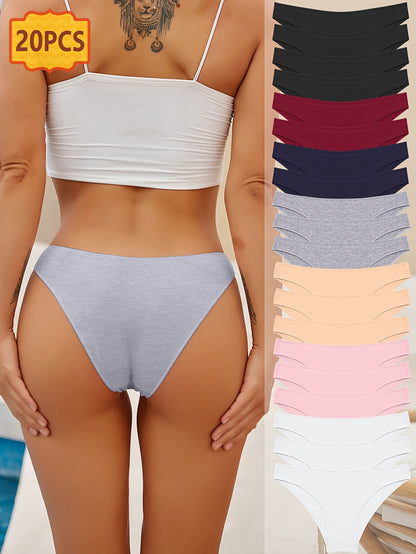 2026 20pcs Set Of Solid Color Underwear, Elegant, Fashionable, Comfortable, Soft And Breathable Underwear, Suitable For Daily Commuting, Women'S Underwear And Underwear Match Day Fan Gear For All Football Fans
