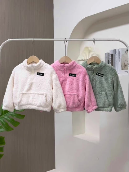 3pcs Set Girls' Fall Outerwear Tops Korean Style Fashionable Girls' Clothing 4-14 Years Warm Long-Sleeve Hoodies Fleece-Lined Outdoor Kids' Clothing