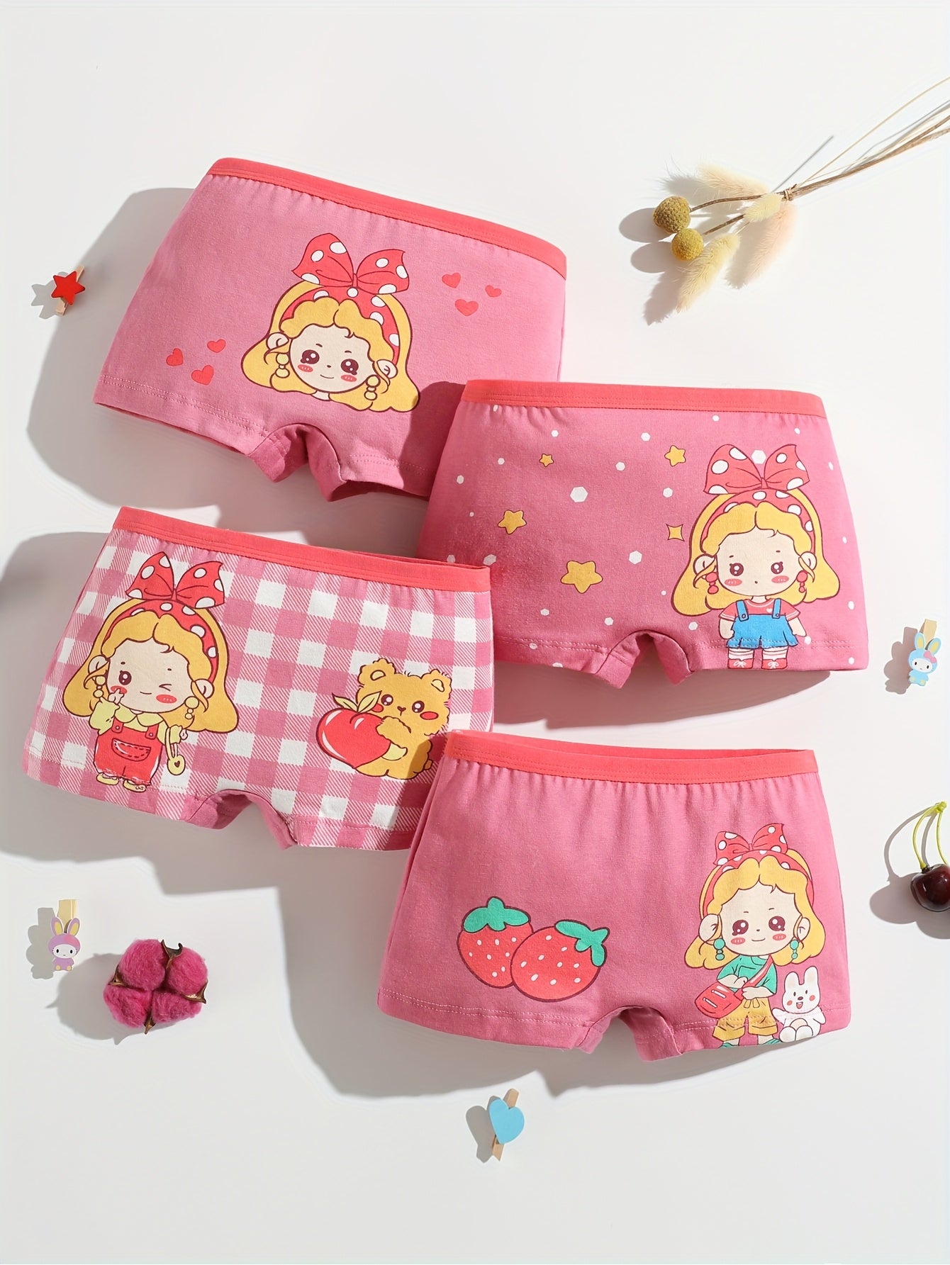 8pcs Girls Cotton Underwear Soft Breathable Cartoon Print Girls Boxer Underwear